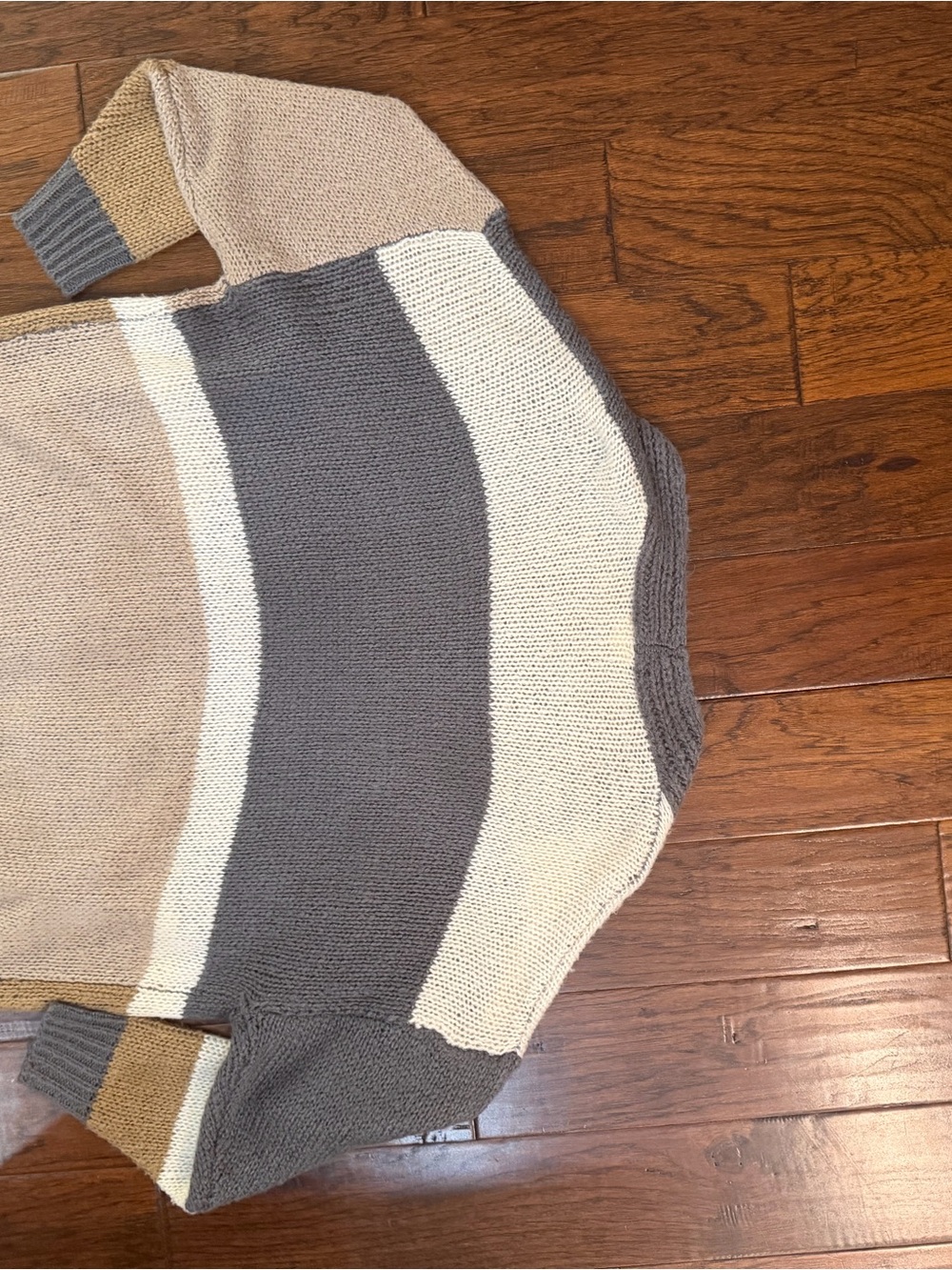 Neutral Striped Knit Sweater - Beige, Gray & Cream
